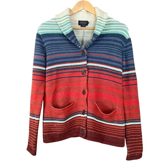 Pendleton Cardigan Sweater Striped Button Front 100% Cotton Size XS NEW - Picture 1 of 8